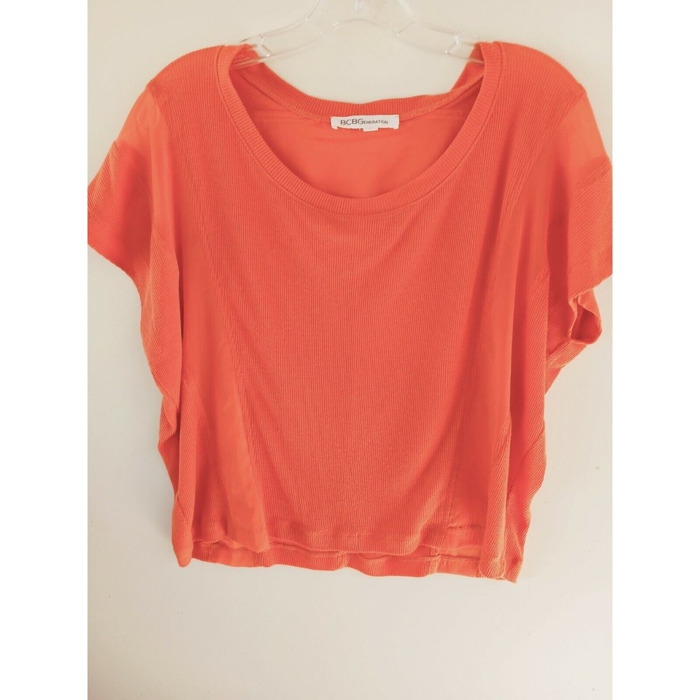 BCBGeneration Womens Size Small Orange Blouse Short Sleeve Crew Neckline